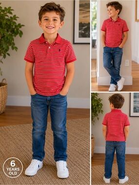 Polo by Ralph Lauren Red & White Striped Kids Polo Shirt